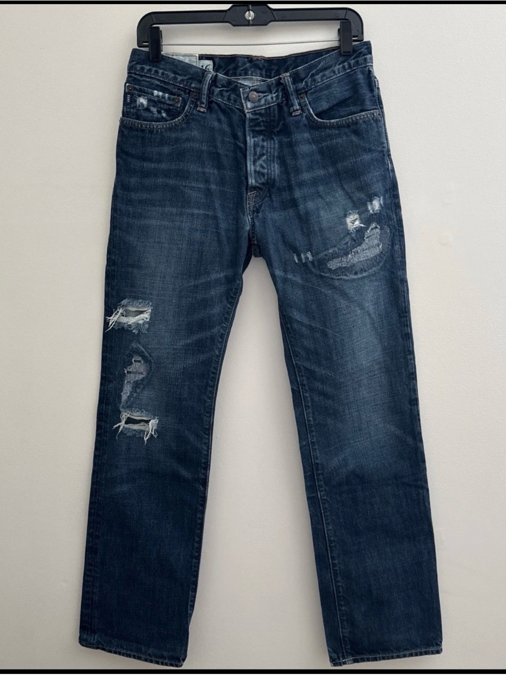 Abercrombie Kids Jeans Boys sz 16 Blue Remsen Low Rise Slim Straight Distressed